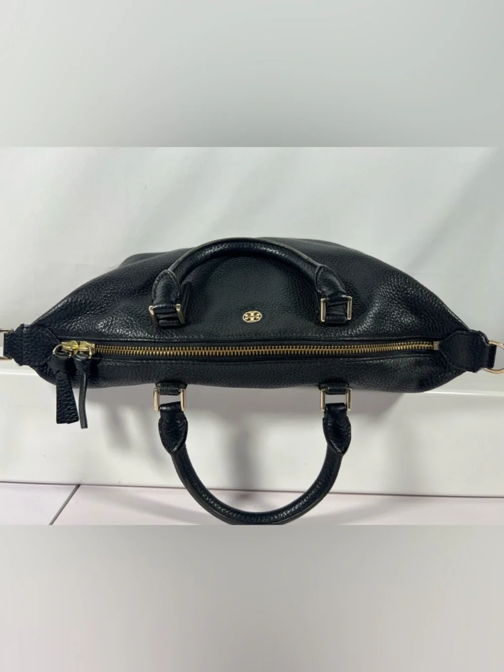 4071: Tory Burch Black Pebbled Leather Satchel Shoulder Bag